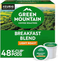 Green Mountain Coffee Roasters frente del paquete mostrando 48 cápsulas y beneficios