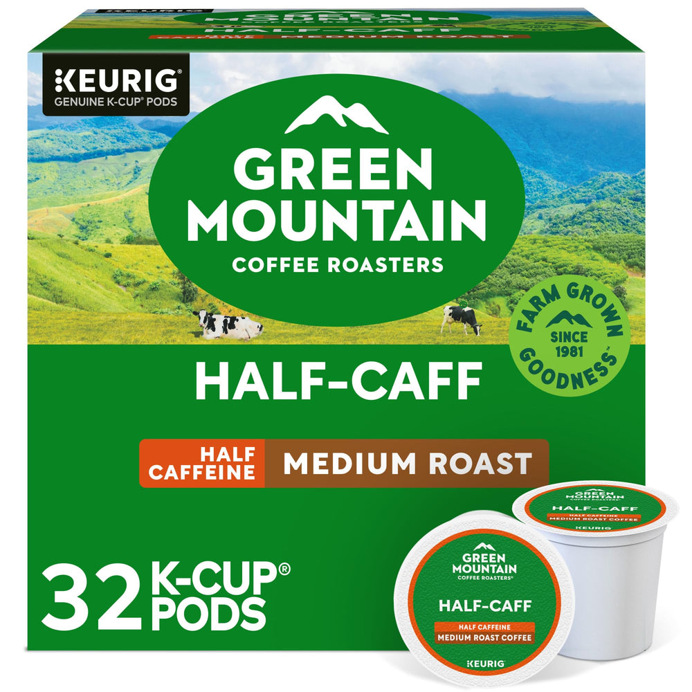 Green Mountain Coffee Roasters empaque frontal mostrando 32 cápsulas y conveniencia