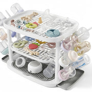 GREENDADI front view of 3-tier drying rack showing organized bottles and space-saving benefit