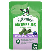Greenies Anytime Bites front packaging showing blueberry flavor and 24 oz size benefit