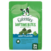 Greenies front packaging showing 24 oz bag and mint flavor benefit convenience