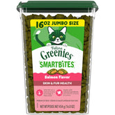 Greenies paquete frontal mostrando Smartbites salmón y beneficio piel