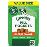 Greenies empaque frontal Pill Pockets queso mostrando beneficio conveniencia