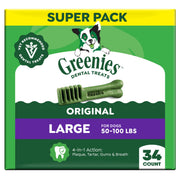 Greenies large front packaging showing count and size for easy selection