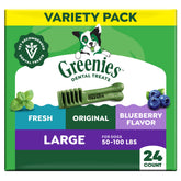 Greenies empaque frontal mostrando 24 unidades y beneficios dentales