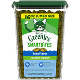 Greenies paquete frontal Feline Smartbites atún, vista clara y atractiva