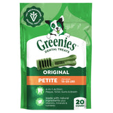 Greenies paquete frontal Petite 20 unidades muestra confianza veterinaria