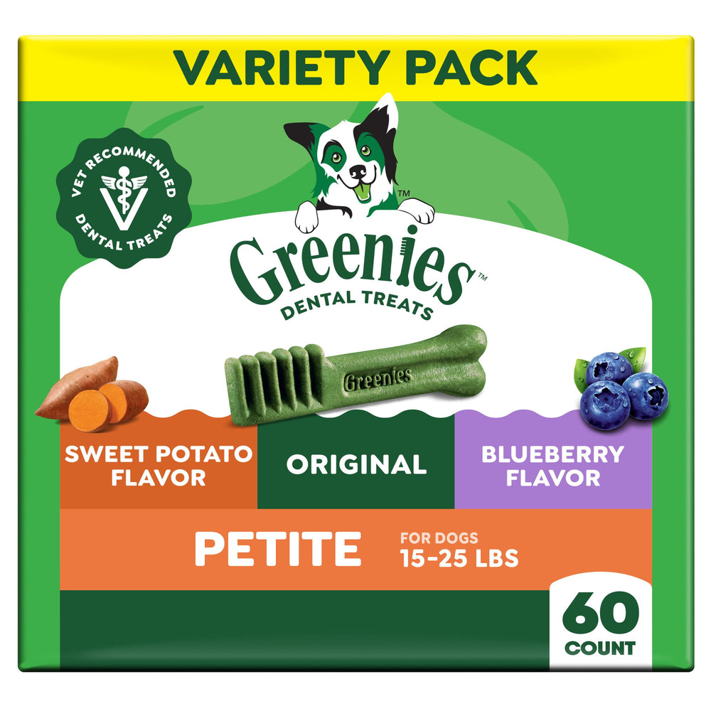 Greenies paquete variedad 60 unidades mostrando la marca y presentación útil