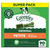 Greenies petite front packaging showing count and small-dog benefit