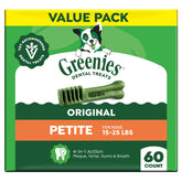 Greenies petite front packaging showing product benefits and count