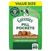Greenies empaque frontal mostrando 15.8 oz y sabor mantequilla de maní