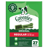 greenies front packaging showing chicken flavor and dental benefits