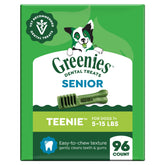 Greenies front packaging showing 96-count and senior teenie benefits