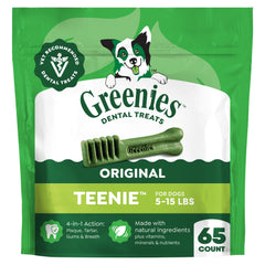 Greenies envase frontal Teenie pollo mostrando la marca y beneficio dental
