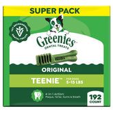 Greenies Teenie front packaging showing count and chicken flavor benefits