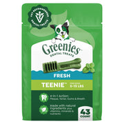 Greenies paquete frontal mostrando 43 unidades y beneficios dentales