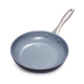 GreenPan Lima 8 inch front view showing sleek gray finish and nonstick benefit