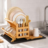Greenual bamboo dish rack front view showing organized drying benefit