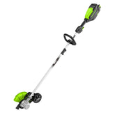 Greenworks vista frontal de la edger 8" mostrando control y robustez