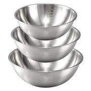 Gronivex front view of three-piece stainless bowl set showcasing compact storage benefit