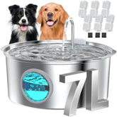 GROOKPET front view stainless steel fountain showing durable hygienic design