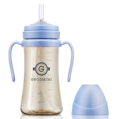 GROSMIMI sky blue front view showing cup and travel-ready lid benefit