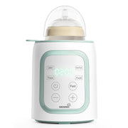 Grownsy front view showing compact green warmer and clear display for quick preparation