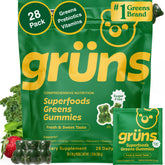 Grüns front packaging 28 ct showing convenient daily packet design and benefits