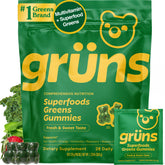 Grüns front packaging showing bottle and label and convenient daily supply benefit