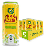 Guayaki front can showing Bravo Mango label and low sugar benefit