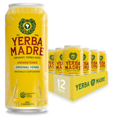 Guayaki Yerba Madre front-packaging shows organic unsweetened can and benefits