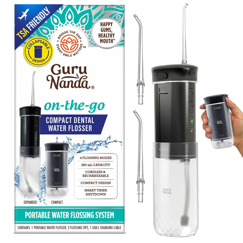 GuruNanda vista frontal del irrigador portátil, limpieza eficaz en viaje
