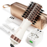 Hair Trends front view of mini hot air brush showing compact design and travel benefit