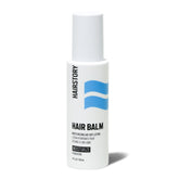 Hairstory botella frontal Hair Balm mostrando embalaje y tamaño práctico