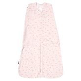 HALO front view of pink floral sleepsack swaddle showing overall fit and pattern benefit secure sleep