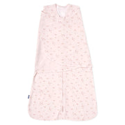 HALO front view of pink floral sleepsack swaddle showing overall fit and pattern benefit secure sleep