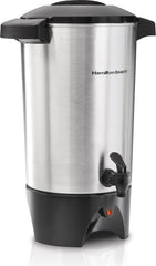 Hamilton Beach front view of 45-cup urn showing controls and handles for easy serving