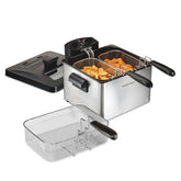 Hamilton Beach front view of fryer showing controls and compact design for convenience