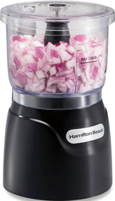 Hamilton Beach front view of 3-cup chopper showing compact design and easy operation