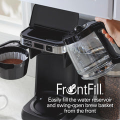 Hamilton Beach frontfill reservoir close-up highlighting easy front filling benefit