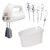 Hamilton Beach hand mixer front view showing controls and ergonomic grip for easy handling