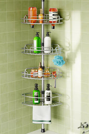 HAMITOR front view of four-tier corner caddy shows organized storage benefit