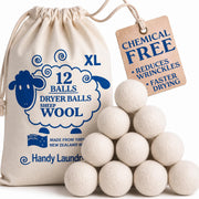 Handy Laundry paquete frontal mostrando 12 bolas y beneficio ahorro