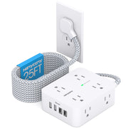 HANYCONY power strip front view showing all outlets and ports for versatile charging