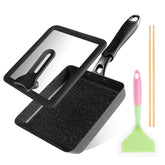 HAPPI STUDIO front view of square tamagoyaki pan showing compact profile and benefits