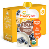 HAPPYTOT empaque frontal mostrando sabor Super Morning y beneficio orgánico