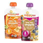 HAPPYTOT front packaging showing Love My Veggies variety pack and nutritional clarity
