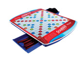 Hasbro Gaming front packaging showing deluxe Scrabble set and carry handle benefits