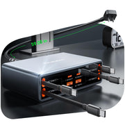 HATALKIN front view of charger dock showing neat organized ports and compact design benefit