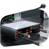 HATALKIN front view showing ports and neat cable storage for organized charging